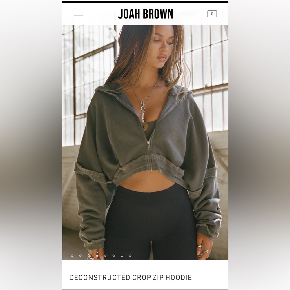 JOAH BROWN DECONSTRUCTED CROP ZIP HOODIE